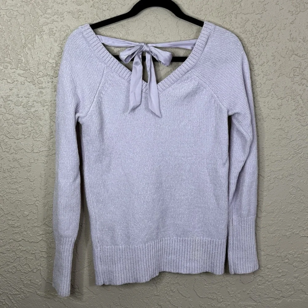 Women's‎ Lilac Chenille Ribbon Back Sweater Petite Small Soft Cozy Pastel Spring